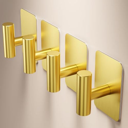 Heavy Duty Adhesive Hooks - 26lb Max, Sticky Wall Hooks Waterproof Stainless Steel for Hanging Towel, Coat, Robe, Towel Hooks Stick on Bathroom, Kitchen, Shower, Door (Gold, 4 Pack) - color: Gold-Cylinder4
