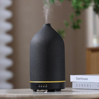 200ML Ceramic Essential Oil Diffuser for Home, Stone Diffuser | Ultrasonic Aromatherapy Diffuser & Air Humidifier for Bedroom, Office, Yoga, 7 LED Lights, Auto Shut-Off, 3 Timers, Black - color: Black