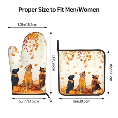 Giwawa Fall Dogs Oven Mitt Potholders Sets Autumn Leaves Heat Resistant Oven Glove Set of 2 Holiday Kitchen Hot Pads for Cooking Baking Grilling - color: Fall Dogs