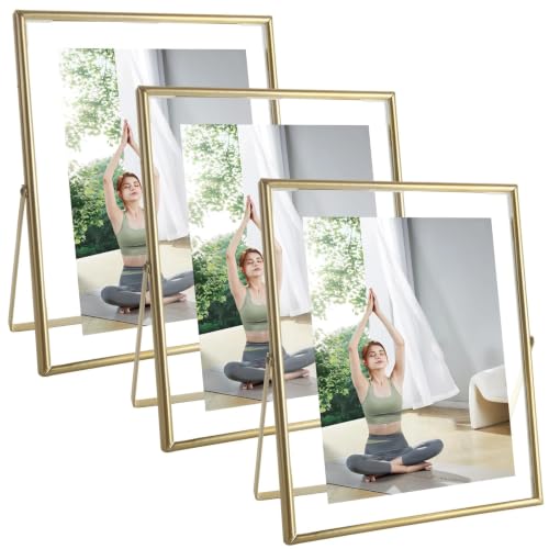 3 Pack Gold Floating Frame 8x10 Floating Picture Frame Holds 8x10in 6x8in 5x7in Photo, Gold Metal Frames for Anniversary, Birthday or Wedding, Home or Office Décor - size: 8x10