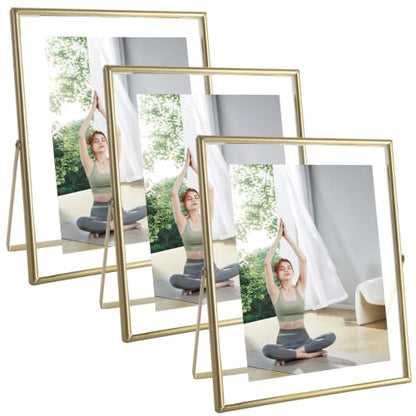 3 Pack Gold Floating Frame 8x10 Floating Picture Frame Holds 8x10in 6x8in 5x7in Photo, Gold Metal Frames for Anniversary, Birthday or Wedding, Home or Office Décor - size: 8x10
