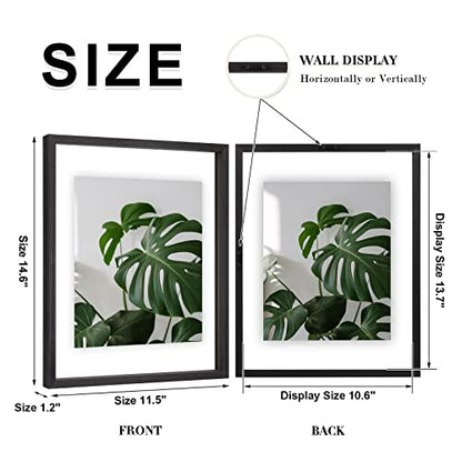 Egofine 11x14 Floating Frames Set of 2, Double Plexiglass Picture Frame, Made of Solid Wood Display Any Size Photo up to 11x14, Wall Mount or Tabletop Standing, Faded Black - color: Faded Black, size: 11x14