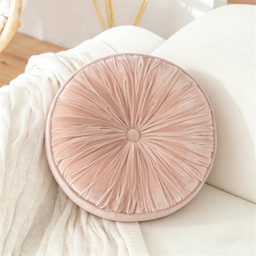 Pink Round Throw Pillow, 17.7" Soft Velvet Round Decorative Couch Pillow Pleated Tufted Pumpkin Sofa Floor Cushion Circle Chair Pillow for Bedroom Living Room Farmhouse - color: Pink