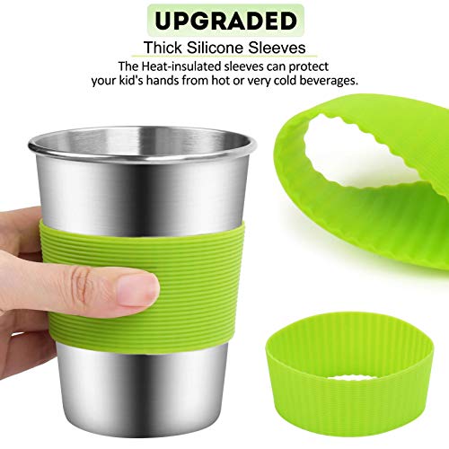 Yummy Sam Stainless Steel Cups with Straws and Lids,12oz Spill-proof Kids Tumblers Dishwasher Safe, Unbreakable Metal Toddler Cups with Heat-insulated Sleeves for Cold Drinks, 5 Pack - color: 12oz with Stainless Steel Straws, 5PCS