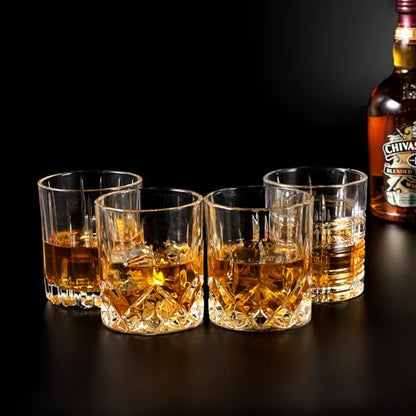 KANARS Old Fashioned Whiskey Glasses 3 Designs Bourbon Glass 10 oz Set | Ultra Clear Crystal Rocks Barware with Luxury Box for Scotch Irish Whisky Rum Cocktail Men Gift - color: Set of 4