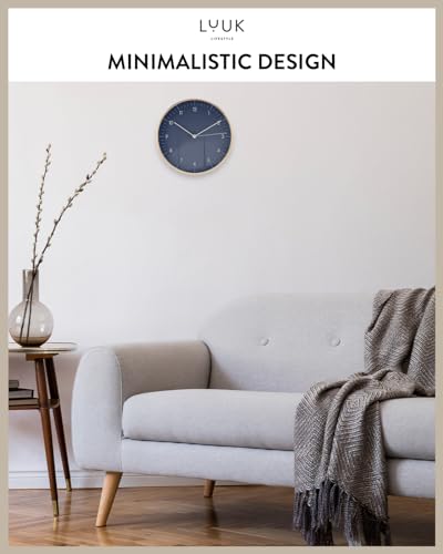Modern Silent Quartz Wall Clock, 10in, Dark Blue & Gold | Royal color, Non-ticking, Analog, Easy-to-read display, Battery operated, Simple & Elegant, Housewarming gift - color: Dark Blue, 10"