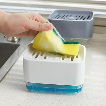 Countertop Kitchen Dish Soap Dispenser and Sponge Holder.Sink Dish Washing Soap Dispenser with one Gentle Push 13 Ounces (Sponge Included)