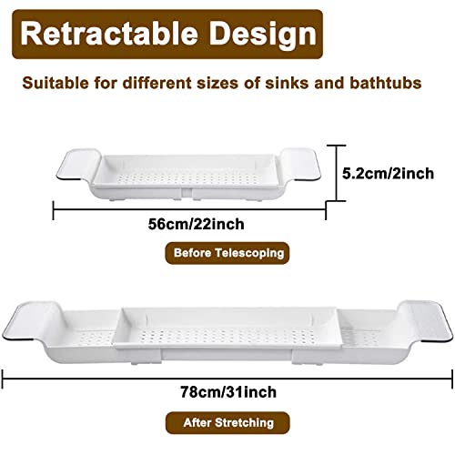 Expandable Drain Bath Shelf Caddy Tray, Multifunctional Plastic Bathtub Tray Bathroom Organizer Simple Stylish Bathtub Storage Rack for Candle Towel, Book, Wine, Phone, Shower - color: White - 1pcs