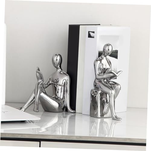 Cabilock Reading Statue Bookends Ceramic Decorative Books Desktop Figurine for Tabletop Bookshelf Decoration