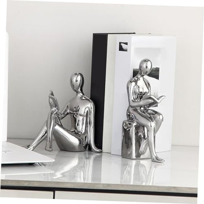 Cabilock Reading Statue Bookends Ceramic Decorative Books Desktop Figurine for Tabletop Bookshelf Decoration