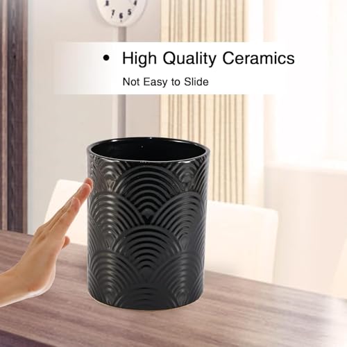 Ceramic Utensils Holder，Extra Large Stable Ceramic Cooking Tool Organizer Set for Kitchen，For Countertop ,Black - color: Black