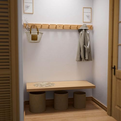 SKOLOO Wall Mounted Coat Rack 38", 10 Hooks, Bamboo, Shaker Style, Natural | Wood wall hooks, painted finish, 100-lb cap, entry/bath/bed, hanging backpack coat towel hat, long pegs, 16" stud spacing - color: Bamboo Gold, size: 38 inch