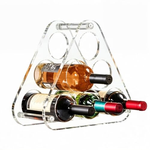 Countertop Wine Rack Acrylic for 6 Bottle Storage Tabletop Triangle Freestanding Wine Holder Organizer - Home, Kitchen, Dining Room Bar Decor
