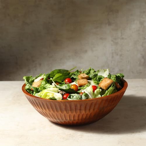 12" x 4" Wood bowl with hand carved pattern | 4.3 quarts capacity | wooden bowl for food, serving salads, pasta, cereal or popcorn | kitchen counter centerpiece bowl for fruits |