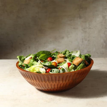 12" x 4" Wood bowl with hand carved pattern | 4.3 quarts capacity | wooden bowl for food, serving salads, pasta, cereal or popcorn | kitchen counter centerpiece bowl for fruits |