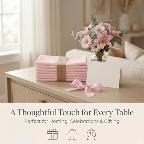 Urban Villa Hemstitch Cloth Dinner Napkins Cotton 20”x20” (Set of 12)-Pink - color: 008 Pink - Hemstitch, size: 20" x 20" (Set of 12)