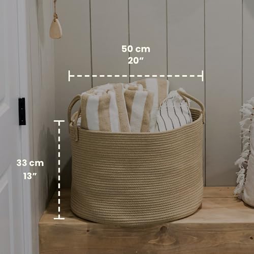 OrganiHaus Round Toy Basket & Blanket Basket, Cotton Rope 20x13" | Full Honey - Round Cotton Rope Basket, 20x13" - color: Full Honey, size: Wide