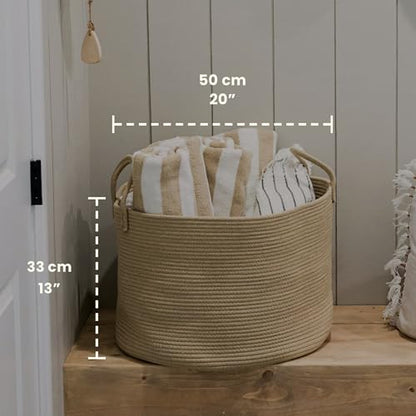 OrganiHaus Round Toy Basket & Blanket Basket, Cotton Rope 20x13" | Full Honey - Round Cotton Rope Basket, 20x13" - color: Full Honey, size: Wide