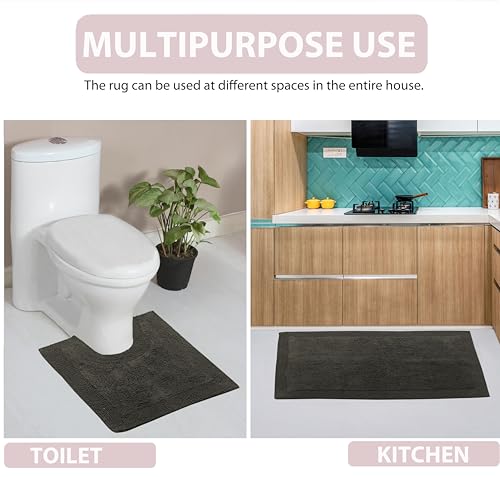 Home Weavers Luxury Collection 100% Cotton Reversible Bathroom Rugs Set, Washable Rug, Soft Cotton Extra Soft and Absorbent Bath Rug, Kitchen Mat, 2 Piece Set(S+M), Gray - color: Grey, size: 2 Piece Set(S+M)