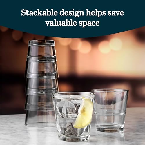 Libbey 15790 Restaurant Basics Stacking 9 oz Pint Glasses Set of 12, All Purpose Heavy Duty Glasses, Durable and Dishwasher-Safe Glass Drinkware - color: Stacking Rocks