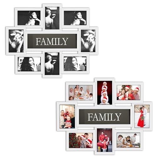 Jerry & Maggie 8 Opening Family Photo Frame 22×17, Family Picture Frame Selfie Gallery Collage Wall Hanging For 6×4 Photos 8 Pack, No-Assembly 3D Design Waterproof Memorial Keepsake, Black/2 Pack - color: White*2 Pack, size: Family/ Plain