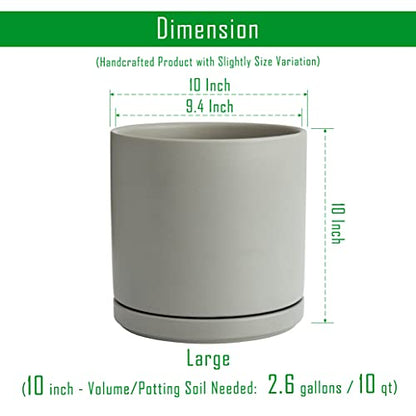 D'vine Dev 10 Inch Ceramic Planter Pot, Grey, 94-O-E-3 | Modern Cylinder Design, Drainage Hole & Saucer Included, Stable Structure, Elegant Home Accent - color: Gray, size: Large