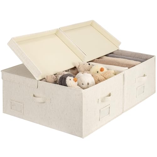 StorageWorks 55L Extra Large Fabric Storage Bins with Lid, Foldable Closet Organizer Boxes with Label and Handles, Decorative Storage Baskets for Clothing and Blankets, Natural Weave, 2-Pack - color: Natural Weave, size: Jumbo