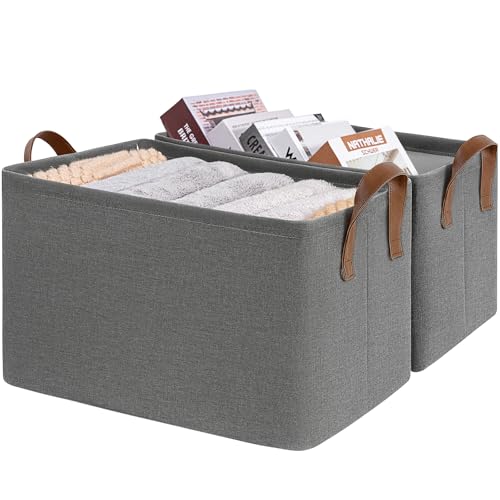 CHICVITA 45L Extra Large Storage Baskets for Shelves, 2-Pack, Grey | 19" L x 13" W x 11" H, Metal Frame, Clothes, Blankets, Toys & Household Essentials Storage, Closet & Living Room Organization - color: Grey, size: 19" L x 13" W x 11" H