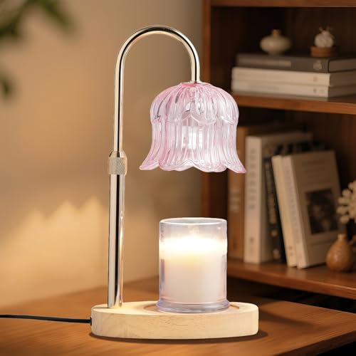 Candle Warmer Lamp with Timer: Flower Shape Wax Lamp Candles No Flame Home Decor Pink Candles Warming Lights - color: Pink