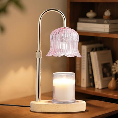Candle Warmer Lamp with Timer: Flower Shape Wax Lamp Candles No Flame Home Decor Pink Candles Warming Lights - color: Pink