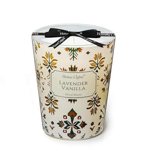 HomeLights Soy Wax Candles for Home Scented, 1-Wick Candles in Lavender Vanilla Scented, Aromatherapy Candles Gift for Parties, Relaxing, Bohemian Natural Textures, 6.7oz - color: Lavender Vanilla
