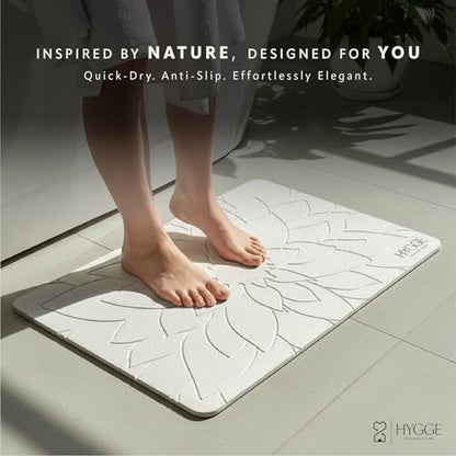 Diatomaceous Earth Stone Bath Mat - Ivory Bloom | Modern Fast Dry Bathroom Floor Shower Mat, Quick Drying Premium Luxury Diatomite Spa Stone Gift, Non-Slip Base, 23.6" x 15.4" - color: Ivory Bloom