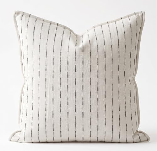 SanVia Cotton Throw Pillow Covers 20x20 – Handwoven Jacquard Texture, Fade-Resistant, No Pilling – Hidden Zipper, Decorative Cushion Cover for Sofa, Couch, Bed – Insert Not Included (Striped, White) - color: Light Gray, size: 20" x 20" (Pack of 1)
