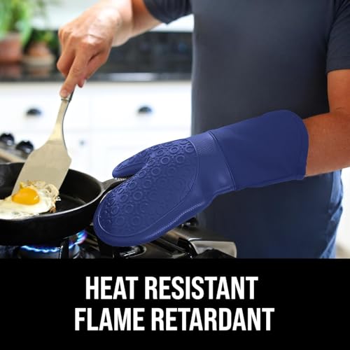 BPA-Free Soft Silicone Oven Mitts - Ultra Heat Resistant Oven Mitts with Thick Cotton Liner - Long Slip Resistant Pot Holders, Flexible Oven Gloves - Royal Blue 13.7" - color: Blue, size: 2-Piece 13.7" Oven Mitts