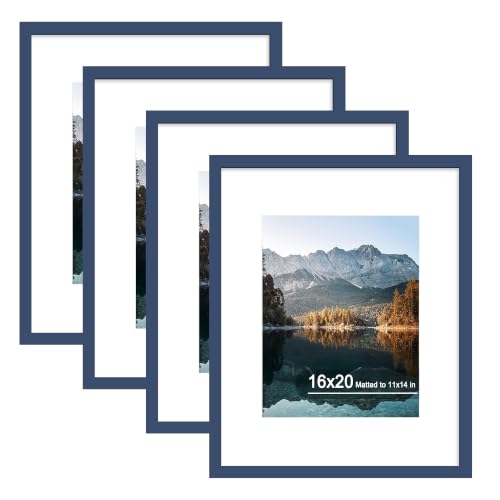 16x20 Wood Picture Frame Set of 4, Wall Mount for Home Decor, Blue | Fits 11x14 with Mat or 16x20 without Mat for Vertical or Horizontal Display, Lightweight & Shatter-Resistant HD Plexiglass - color: Blue, size: 16x20 in
