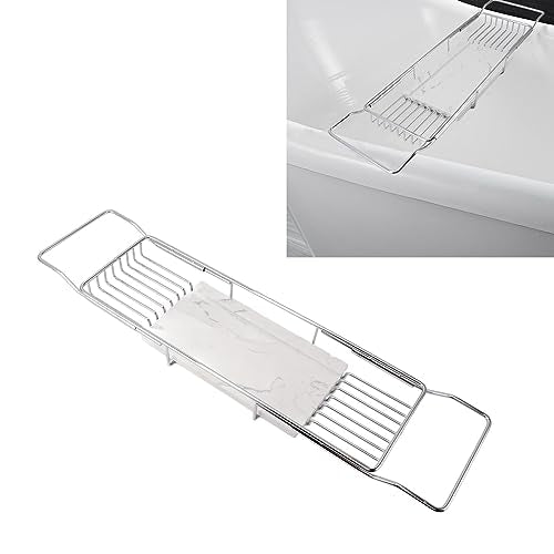Metal Marble Bathtub Rack, Bathtub Caddy Tray Stainless Steel Shower Caddy Tray with Extending Sides, Bathroom Trays (Silver White) - size: Silver White