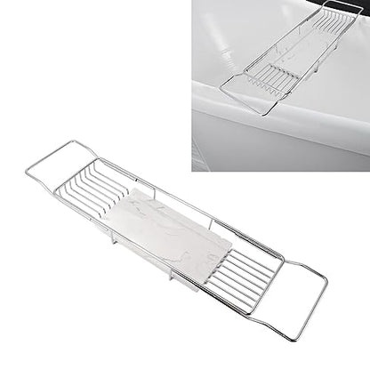 Metal Marble Bathtub Rack, Bathtub Caddy Tray Stainless Steel Shower Caddy Tray with Extending Sides, Bathroom Trays (Silver White) - size: Silver White