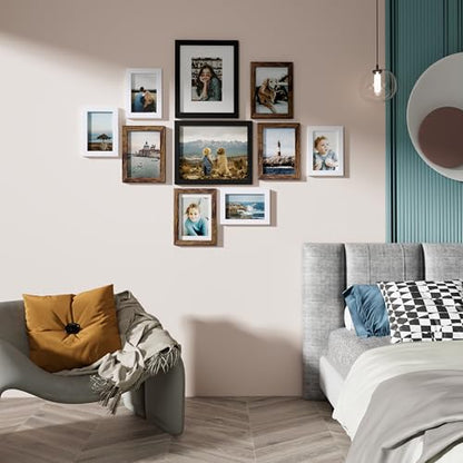 Vittanly 10 Pack Gallery Wall Frame Set, Black, Brown, White | Gallery Wall Frame Set: 2pcs 8x10, 4pcs 5x7 & 4pcs 4x6 Photos for Wall & Table, Picture Frames made of Engineered Wood - color: Black & Brown & White