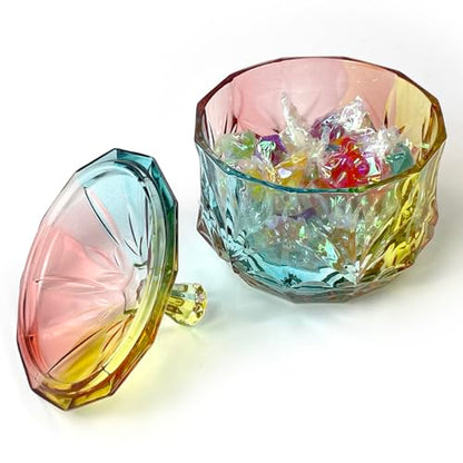 Colorful Crystal Glass Candy Snack Barrel Storage Jar Embossed Luxury Cookie Buffet Canister With Lids Jewelry Box Jar Biscuit Containers - color: Treasure Box-02