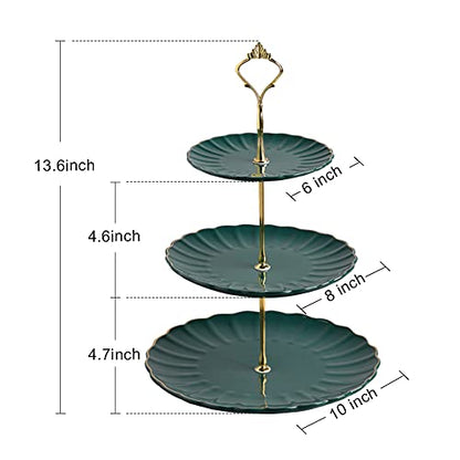 Sweejar 3 Tier Ceramic Cake Stand Wedding, Dessert Cupcake Stand for Tea Party Serving Platter (Jade) - color: Jade