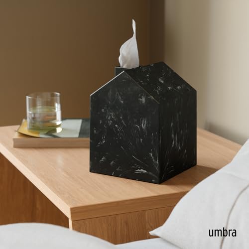 Umbra Casa Tissue Box Cover â€“ Modern House-Shaped Tissue Box Holder for Standard Square Boutique Tissue Boxes, Ocean Materials® Plastic, Bathroom & Home Décor, Ocean Black | Easy wipe clean, fits standard cube, bathroom and bedroom, low carbon footprint