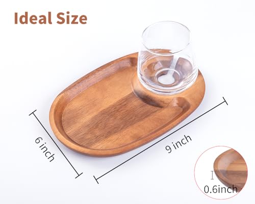 Wine Appetizer Plates, Acacia Mini Cheese Boards with Built-in Glass Holder, Wood Individual Cocktail Charcuterie Plates, Serving Platters Boards for Gatherings, Entertaining, Set of 4 - color: Acacia Wood 4pcs