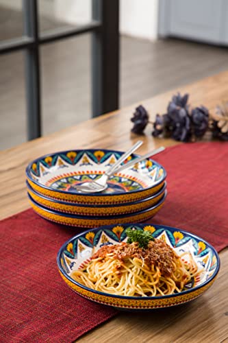 Bico Havana Pasta Bowls, 35oz Salad Bowl Set of 4, Large Ceramic Serving Dinner Bowls for Soup and Cereal, Microwave and Dishwasher Safe, Gift for Housewarming and Thanksgiving - color: Multicolor