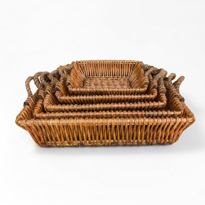 Wicker Nesting Baskets with Handles, Natural Brown, Willow, Farmhouse Style, Set of 5, Multi-Purpose Home Organizer