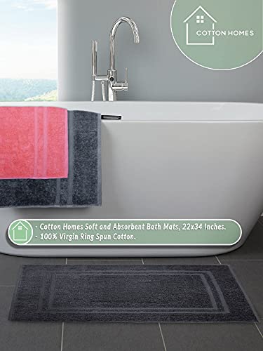 Bella Vista Cotton Bath Mat 2 Pc Set with Free 4 Washcloths-Washable, Soft and Absorbent, 22 x 34 Inches- Virgin Ring Spun Cotton. (Set of 2 Piece Bath Mats, C.Grey) - color: Charcoal Grey, size: Set Of 2 Piece Bath Mats
