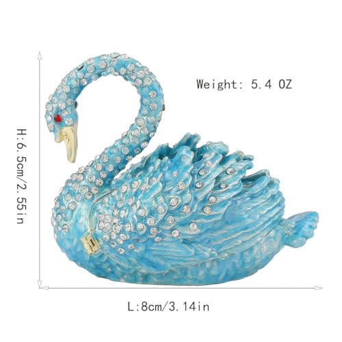 Skyblue Swan Trinket Boxes Hinged Enamel Small Jewelry Box Hand-Painted Collectible Swan Figurines Craft Gift for Women - color: Skyblue