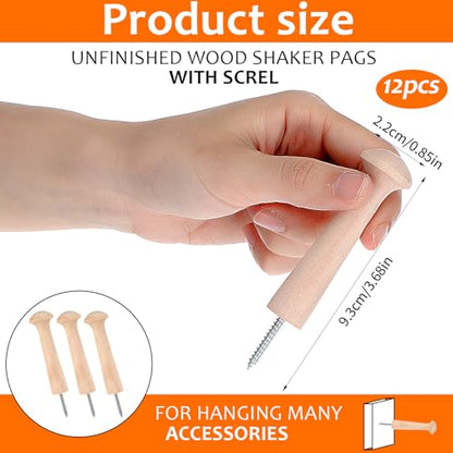 12 Pcs Wood Pegs,3.68 Inch Unfinished Wooden Pegs for Hanging,Wood Peg Hooks for Crafts, Hangings Clothes Hats Keys Bags Towel, DIY Paint Color, Screw-on