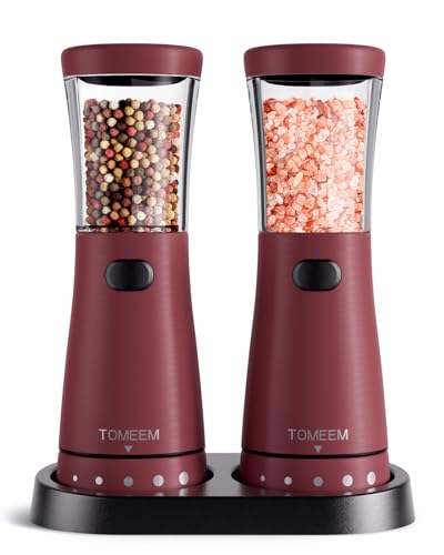 Electric Salt and Pepper Grinder Set with Storage Base, Stainless Steel Rechargeable Salt and Pepper Grinder Set with 4.5 oz Large Capacity, 1.8" Wide Mouth, Adjustable Coarseness, Ideal for Kitchen - color: Roseo
