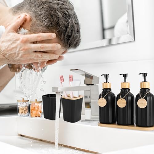 XLHOMO Black Bathroom Accessories Set 17PCS Bathroom Set with 3PCS Soap Dispenser Bathroom Accessory Set Black Trash Can for Bathroom Decor - size: Bath Set, style: Black