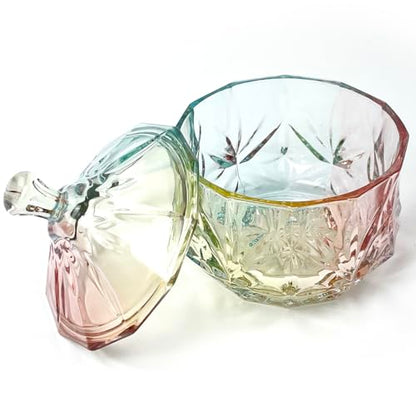 Colorful Crystal Glass Candy Snack Barrel Storage Jar Embossed Luxury Cookie Buffet Canister With Lids Jewelry Box Jar Biscuit Containers - color: Treasure Box